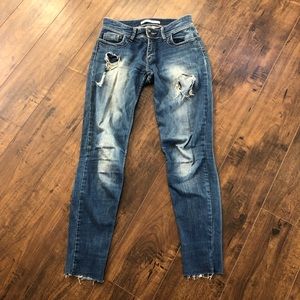 Stradivarius Ripped Destroyed Raw Hem Cropped Jean